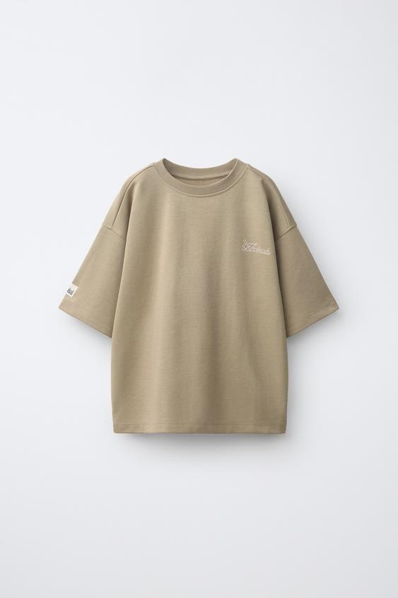 EMBROIDERED INTERLOCK T-SHIRT - Light brown by Zara - Image 0