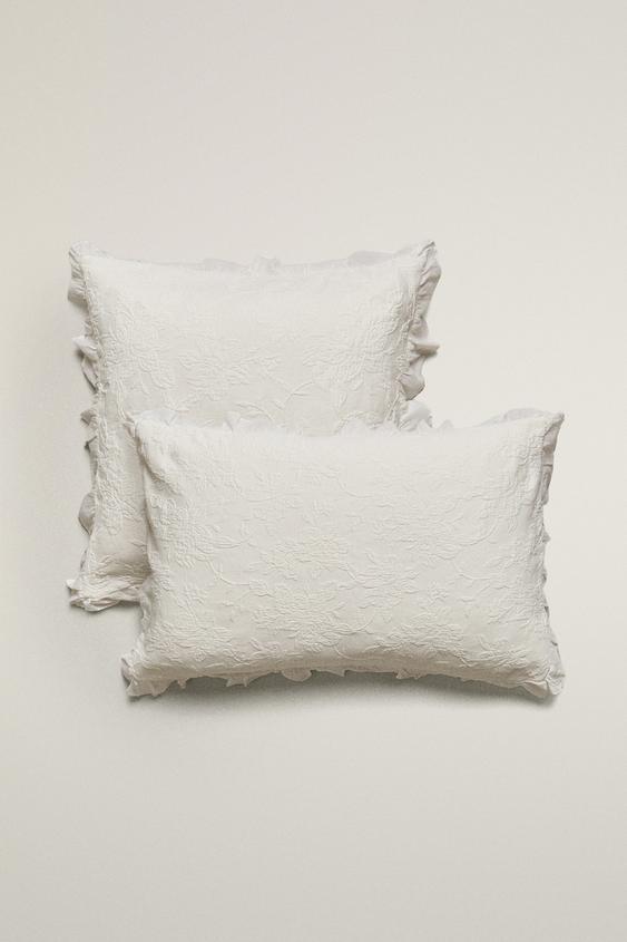 JACQUARD CUSHION COVER WITH RUFFLE - Ecru by Zara - Image 0