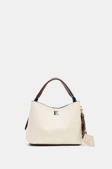 Zara WOVEN STRAP CANVAS BAG - Light beige