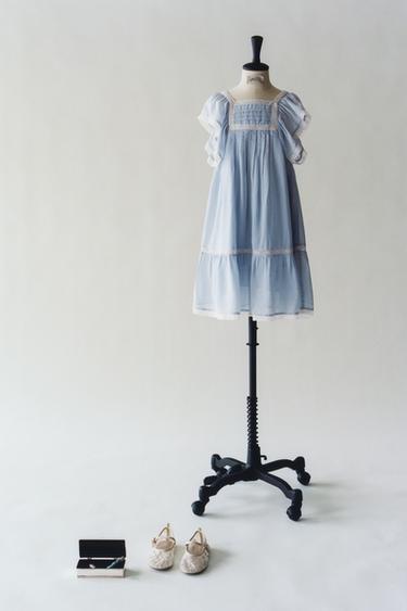 Zara LACE TRIM DRESS - Blue gray