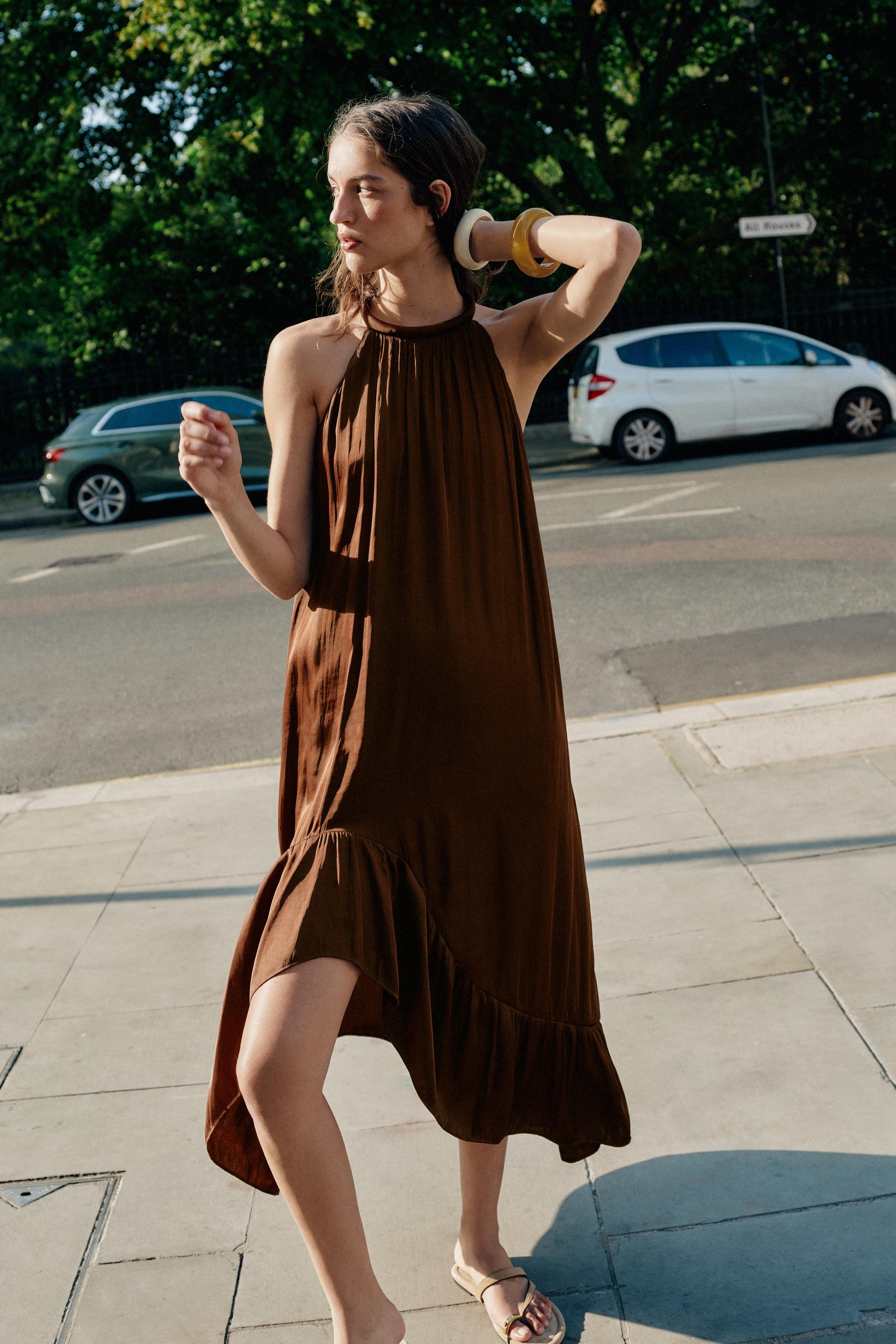 ASYMMETRIC SATIN MIDI DRESS