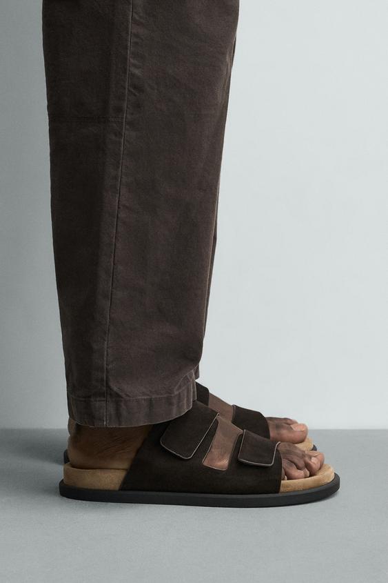 SANDALIA PIEL DOBLE TIRA - Chocolate de Zara - Imagen 0