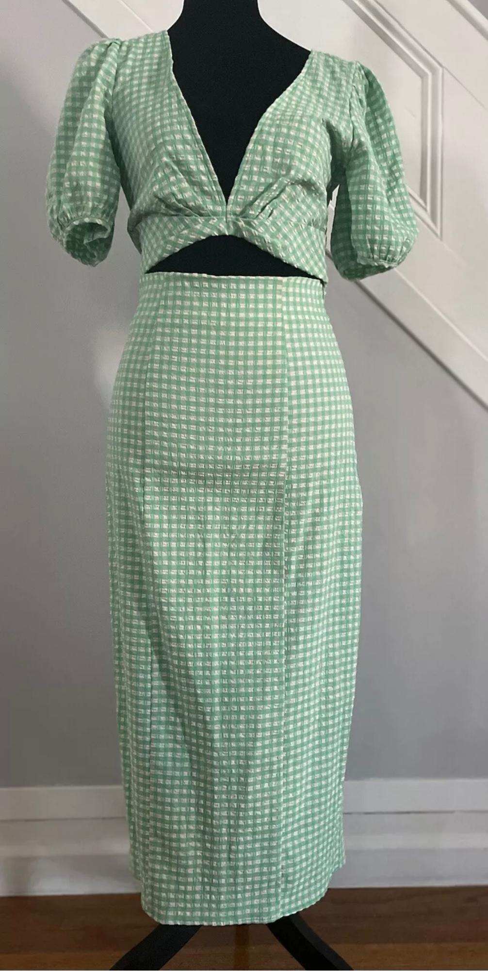 GREEN PUFF SLEEVES MIDI CUTOUT DRESS - Image 9