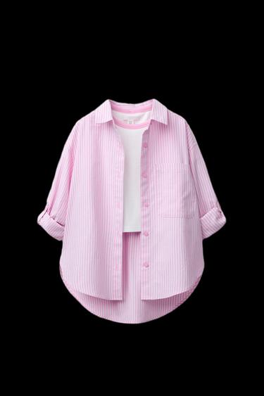 PACK CAMISA RAYAS CON CAMISETA RIB CUELLO CONTRASTE - Rosa de Zara