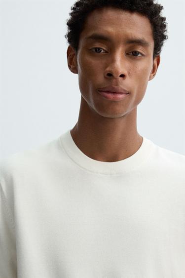 PULL EN COTON ET CHANVRE - Blanc cassé de Zara