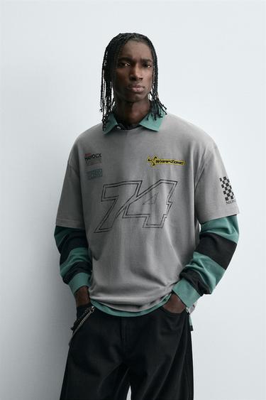 Zara 機車圖案印花 T 恤 - 煤灰色