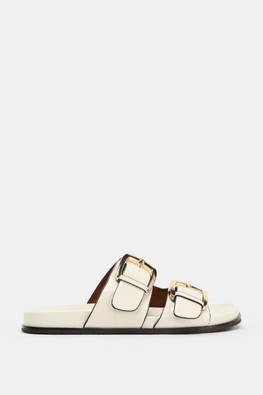 SANDALIA PLANA DOBLE TIRA HEBILLA - Blanco de Zara