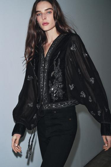 CHAQUETA CORTA BORDADOS ZW COLLECTION LIMITED EDITION - Negro de Zara