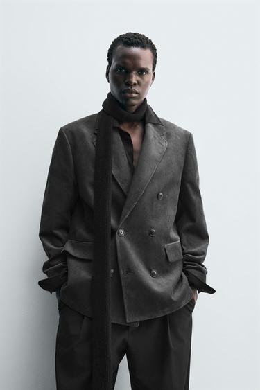 Zara CORDUROY DOUBLE BREASTED BLAZER - Anthracite grey