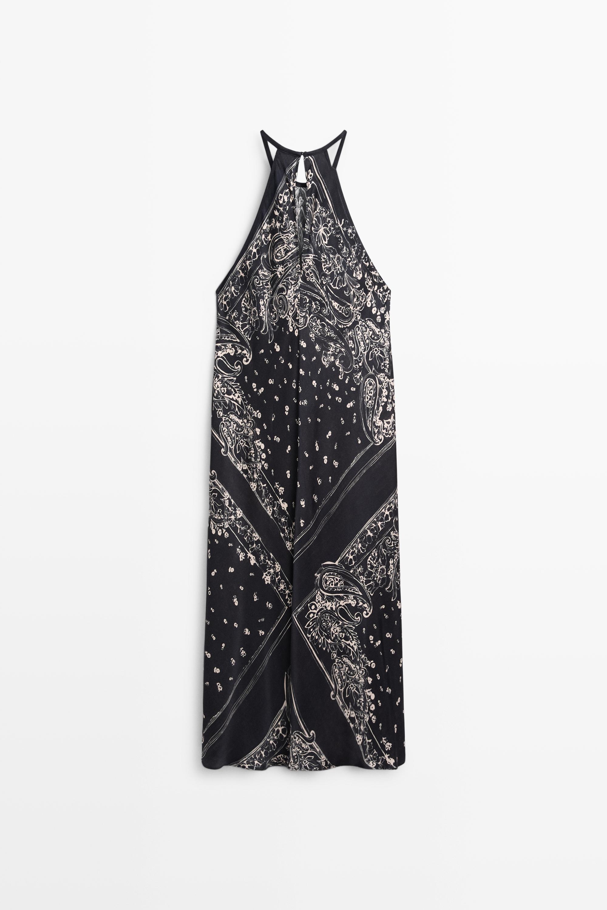 Robe longue fluide à encolure américaine imprimé cachemire