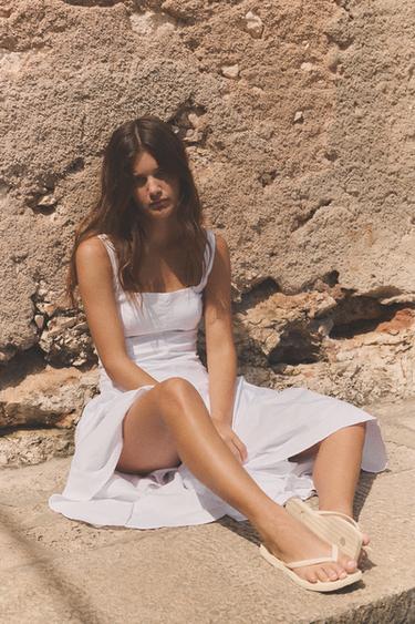 POPLIN GODET MIDI DRESS - White by Zara
