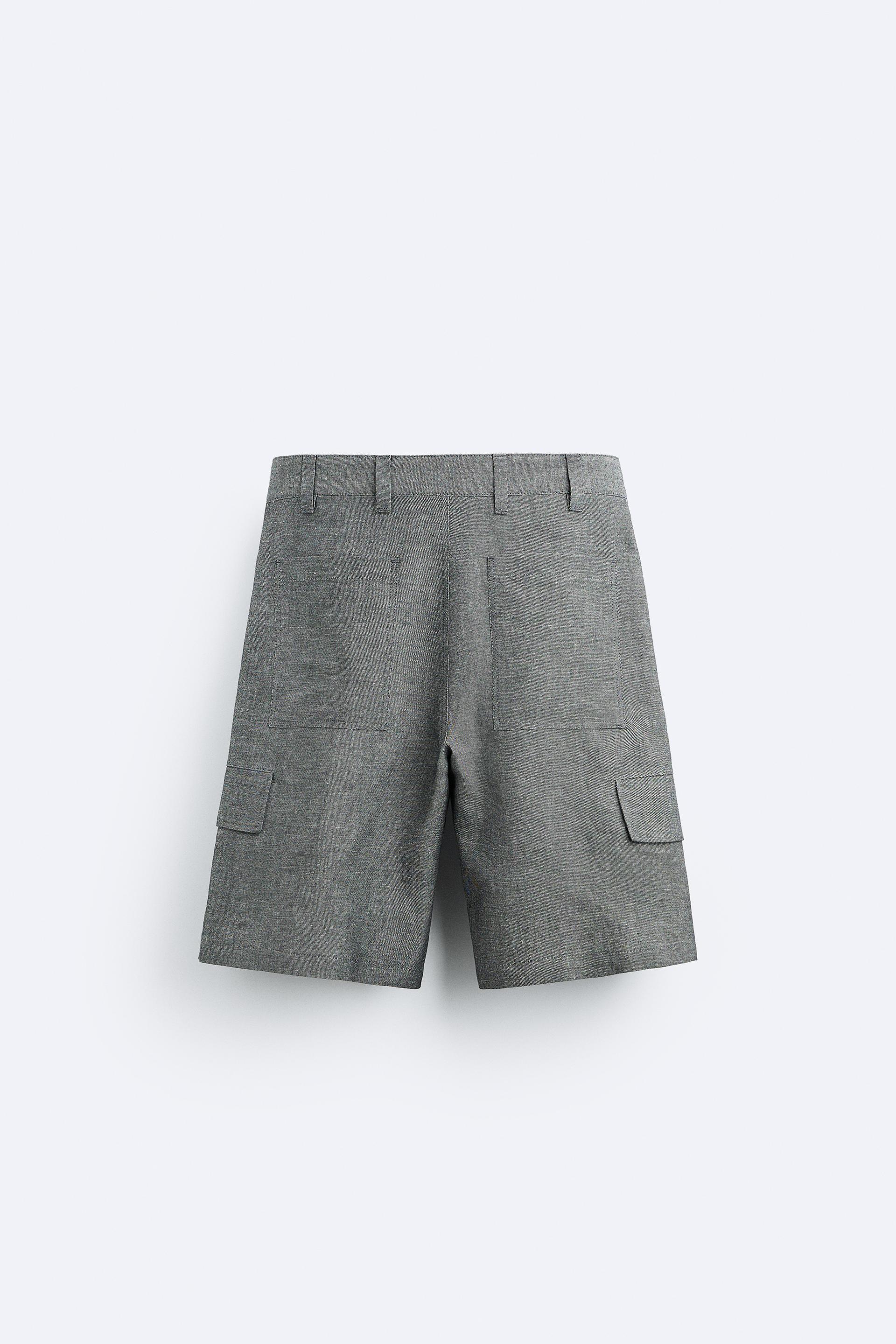 LINEN BLEND SHORTS - Gray