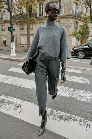 STRAIGHT-LEG DARTED TROUSERS - Mid-grey by Zara