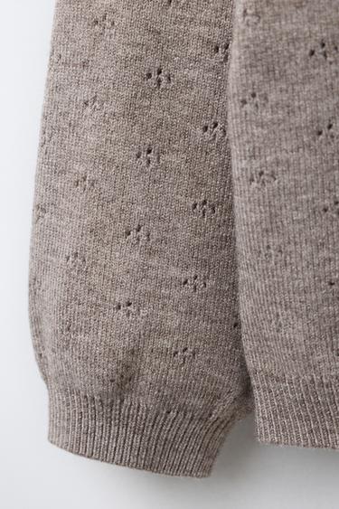 EMBROIDERED FLORAL KNIT SWEATER - Taupe grey by Zara - Image 3