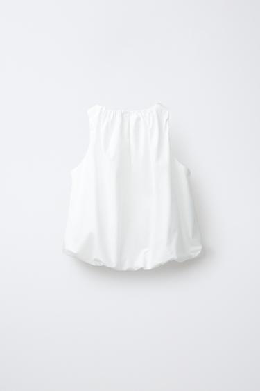 TOP BOUFFANT EN POPELINE - Blanc de Zara - Image 1