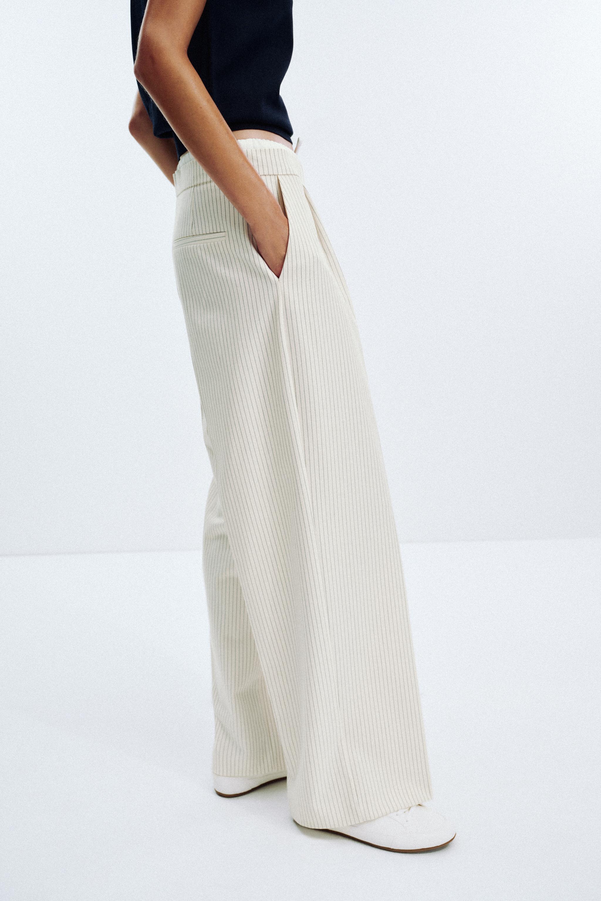 Double waist wide パンツ　マルチ DOUBLE WAIST WIDE LEG PANTS - Black | ZARA United States
