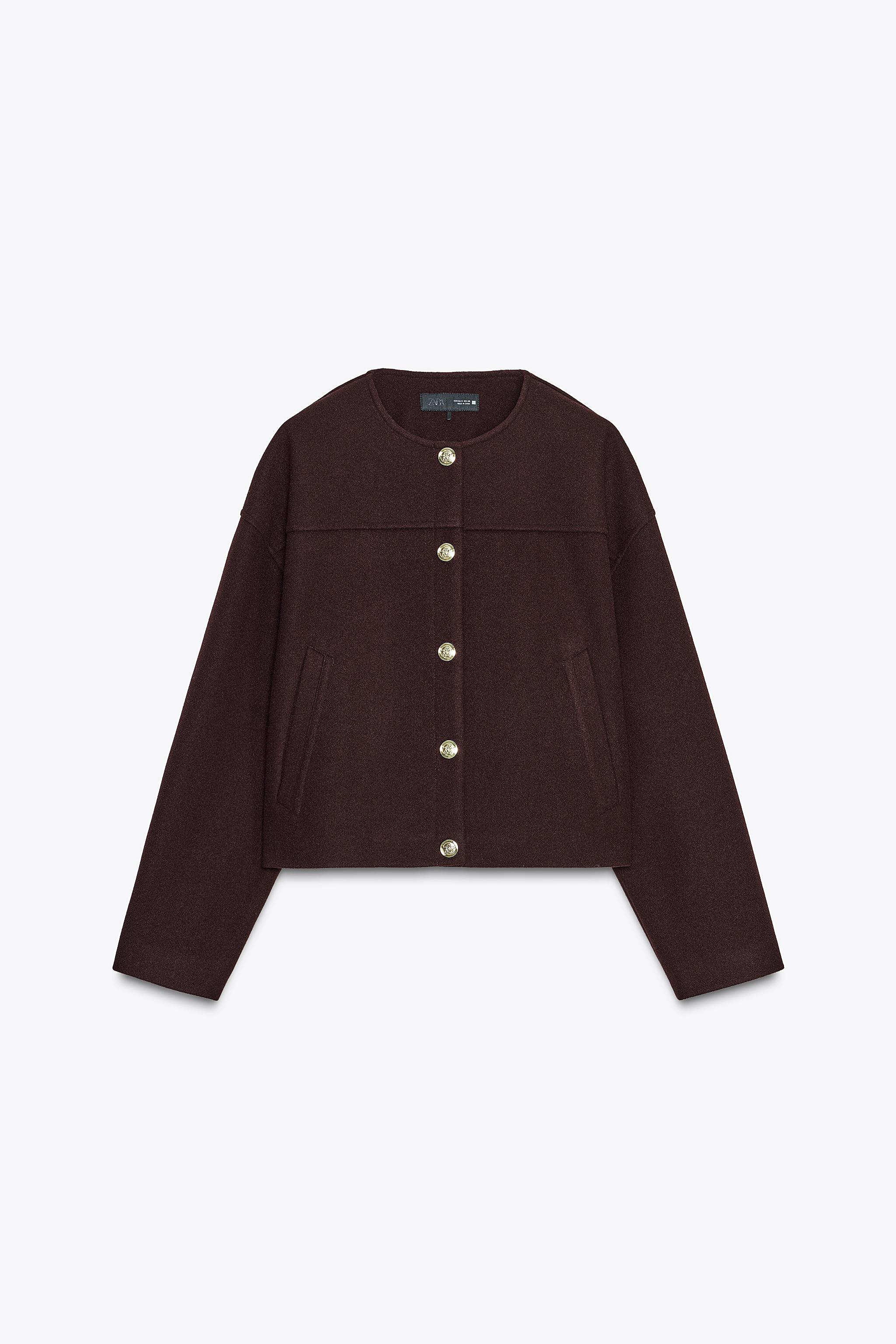 【えま】ZARA ダークブラウン ショートジャケット SOFT JACKET WITH GOLD BUTTONS - Burgundy | ZARA Australia