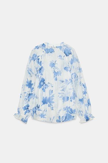 BEADED FLORAL PRINT SHIRT - Blue/White by Zara