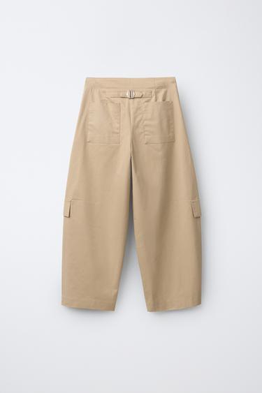BARREL CARGO TROUSERS WITH BUCKLE DETAIL - Light beige by Zara - Image 1