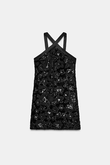 Zara Siyah - KISA KONTRAST PULLU ELBİSE