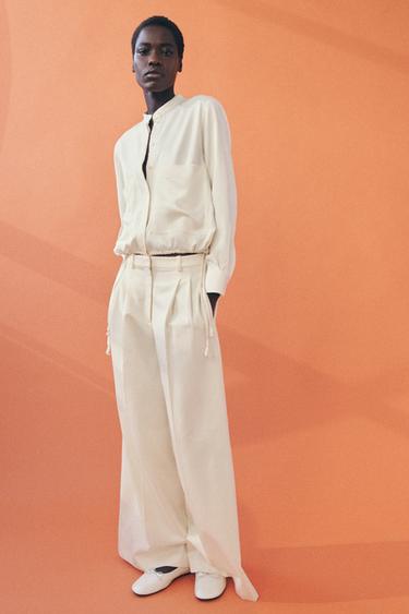 PANTALÓN WIDE LEG PLIEGUES ZW COLLECTION - Crudo de Zara