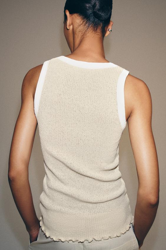 TOP À LISERÉS EN CONTRASTE - Beige de Zara - Image 2