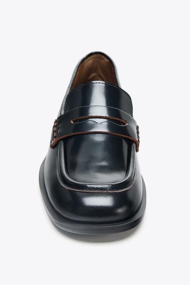 LEATHER LOAFERS WITH CONTRAST - Black by Zara - Image 3