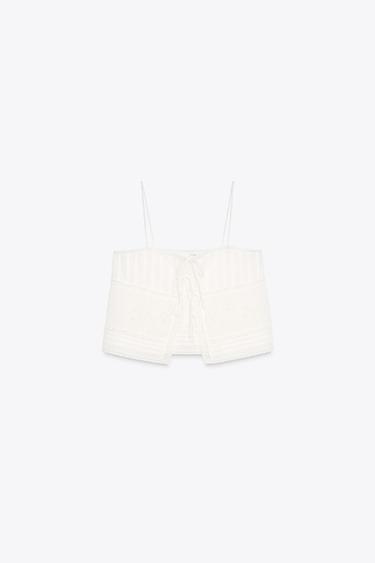 TOP BRODÉ AVEC LACETS - Blanc de Zara - Image 4