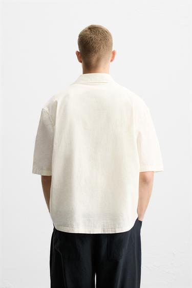 EMBROIDERED COTTON-LINEN SHIRT - Oyster-white by Zara - Image 2