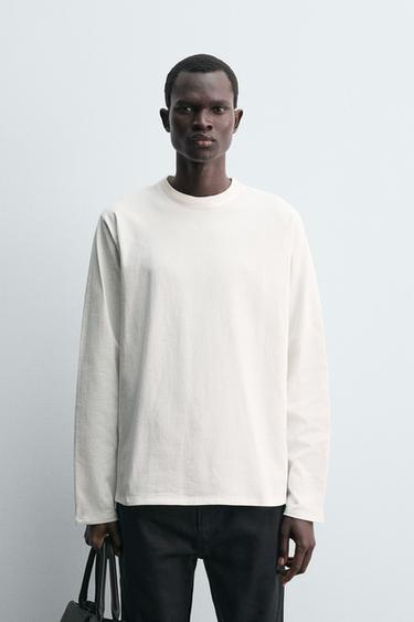 LONG SLEEVE SEAM T-SHIRT - Oyster-white by Zara