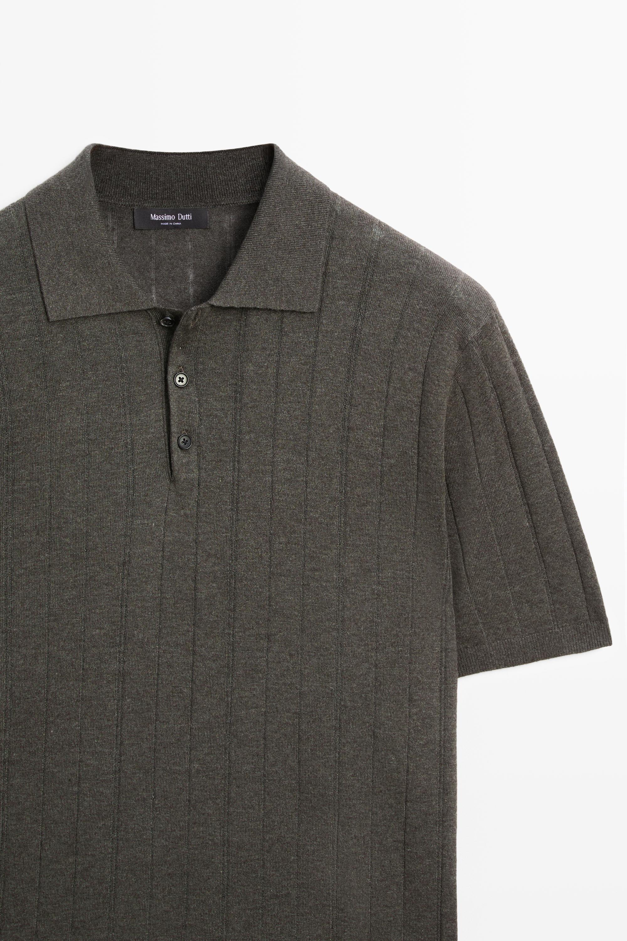 Knit cotton blend polo shirt with short sleeves