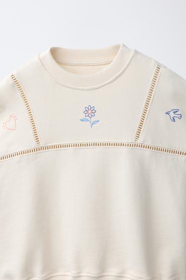 EMBROIDERED LACE SWEATSHIRT - Ecru by Zara - Image 2