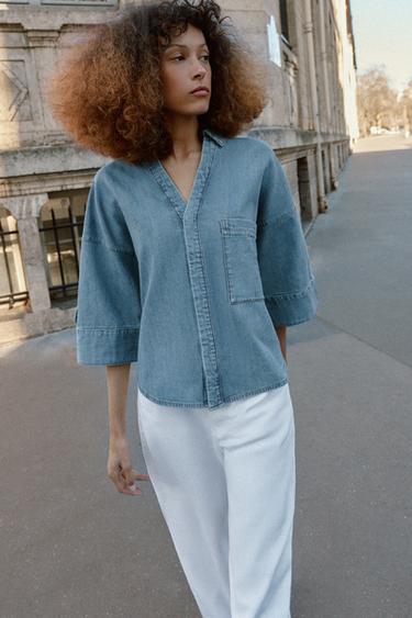 CHEMISE EN DENIM À MANCHES LARGES Z1975 - Indigo de Zara - Image 1