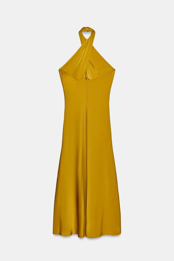 ROBE MI-LONGUE HALTER SATINÉE - Moutarde de Zara - Image 6