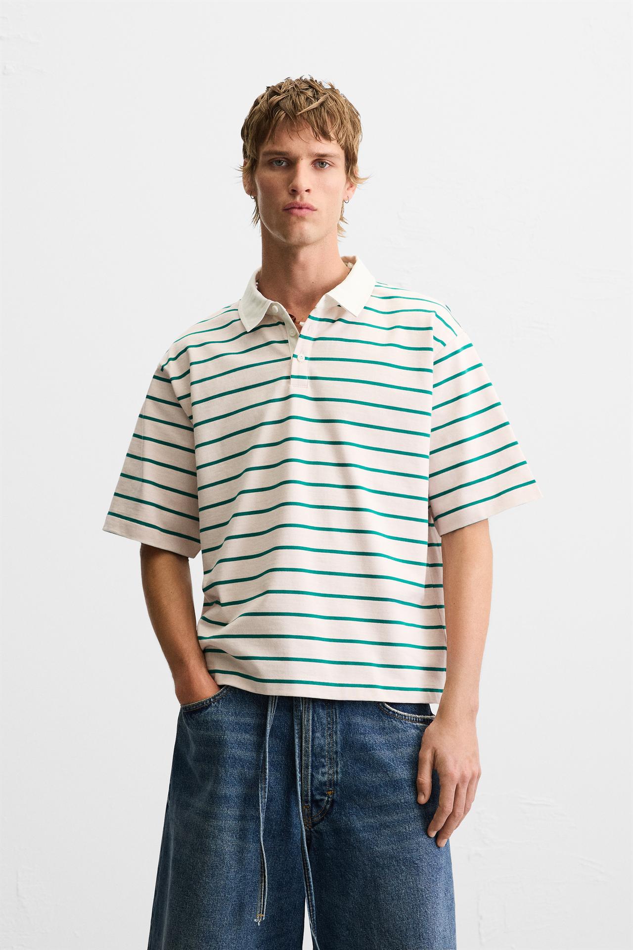 STRIPED RELAXED FIT POLO SHIRT - Pink by Zara