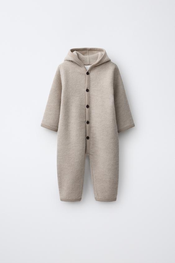 LANGE JUMPSUIT MET CAPUCHON 100% WOL - SEMI-ECRU van Zara - Afbeelding 0