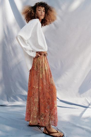 JUPE MI-LONGUE IMPRIMÉE AVEC CEINTURE - Multicolore de Zara - Image 3