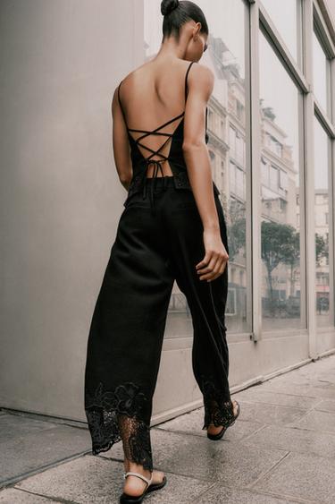 PANTALON JUPE-CULOTTE BAS BRODÉS - Noir de Zara - Image 5