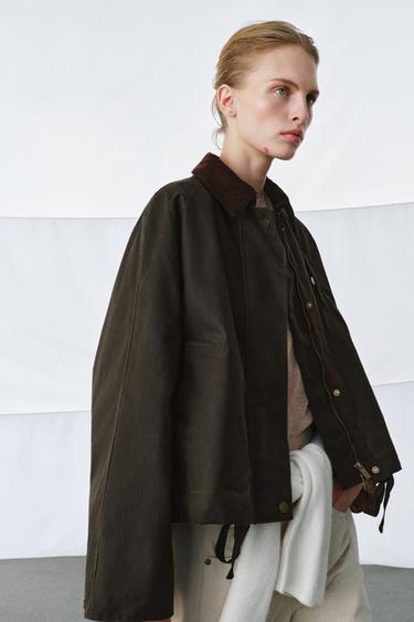 Zara ZW COLLECTION WAXED JACKET - Khaki