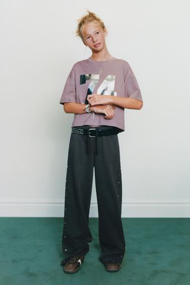STUDDED NUMBER T-SHIRT — dirty-mauve 3