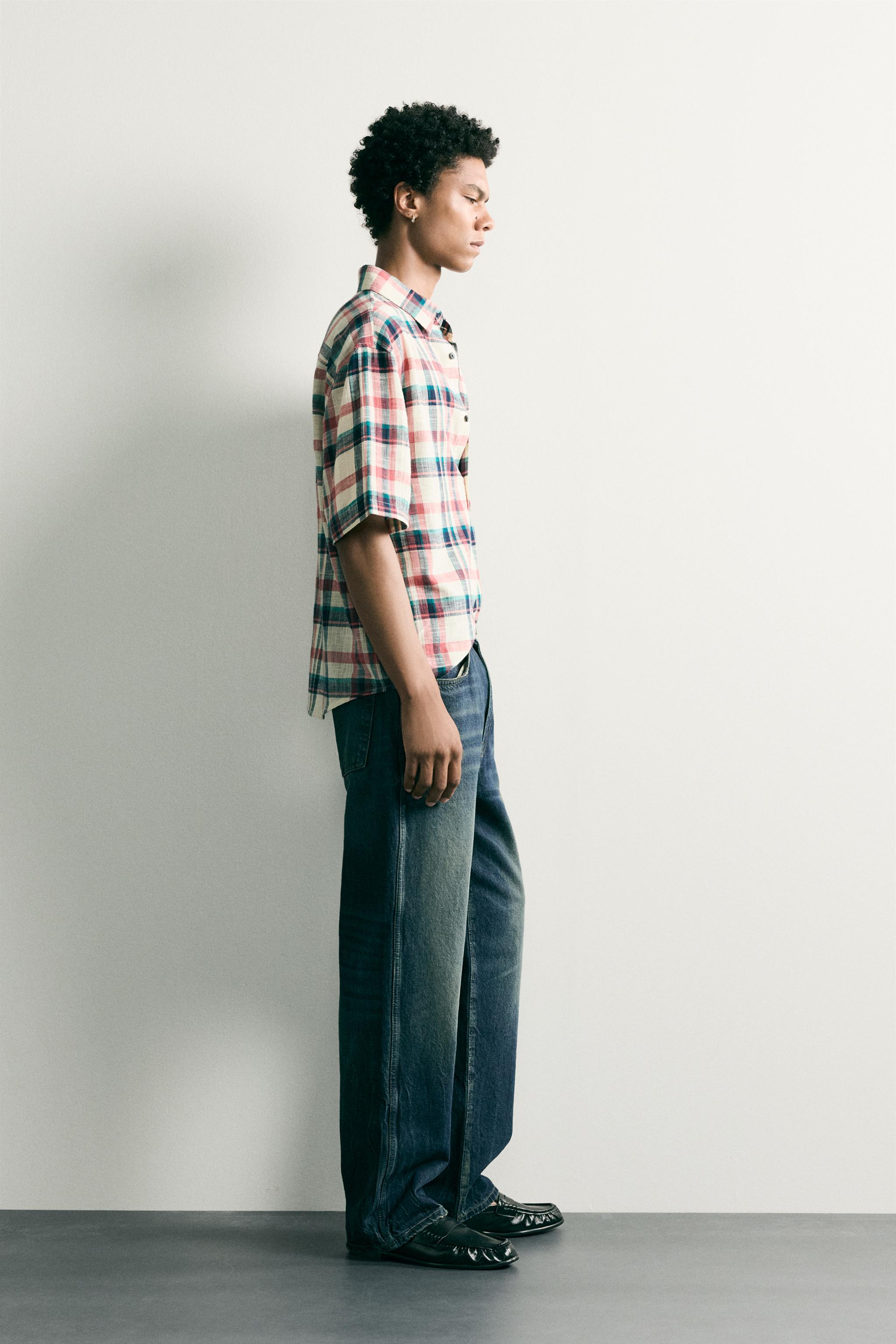 RELAXED FIT TEXTURED PLAID SHIRT