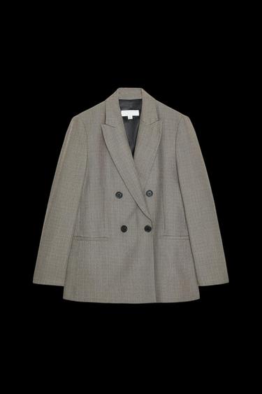 Zara DOUBLE BREASTED BLAZER WITH SHOULDER PADS - Sand / Black