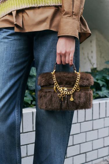 Zara RIGID FAUX FUR BAG - Brown