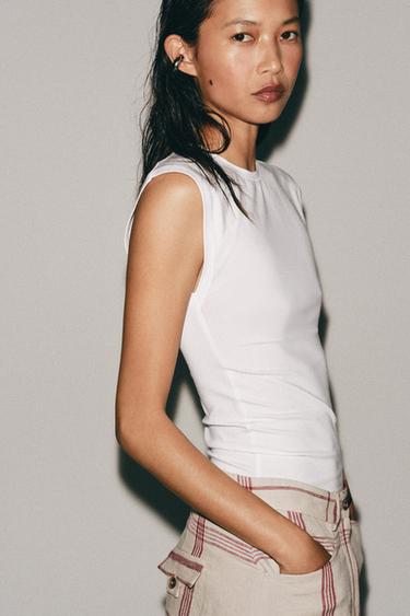 تيشرت قطني - أبيض الخاص بـ Zara