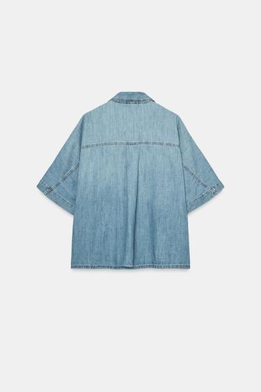 TRF SHORT SLEEVE DENIM SHIRT - Blue by Zara - Image 5