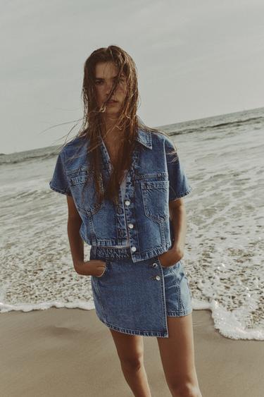 Z1975 WRAP DENIM SKORT - Mid-blue by Zara