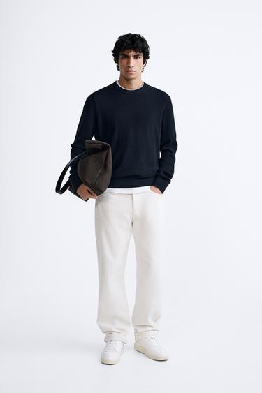 TEXTURED COTTON SWEATER - Navy blue by Zara - Image 0