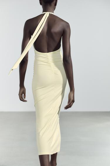 POLYAMIDE HALTER LONG DRESS - Pastel yellow by Zara - Image 5