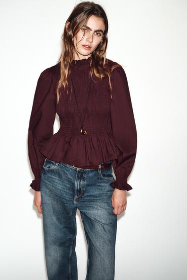 CAMISA NIDO DE ABEJA - Burgundy de Zara