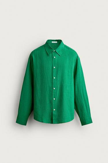 100% LINEN RELAXED FIT SHIRT - Green by Zara